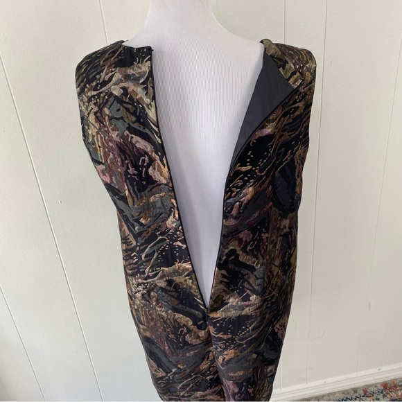 Teri Jon Jacquard Sleeveless Pencil Dress Embellished Jewel Neckline Metallic 16 - Picture 11 of 13